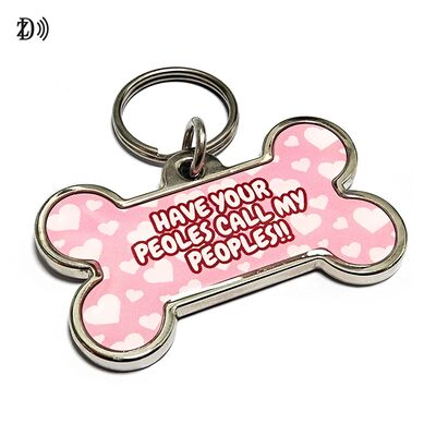 Waterproof Custom Printing 13.56MHz NTAG213 Keychain Lost Tracking Metal Edge Epoxy Pet ID Tag for Dog & Cat Identification