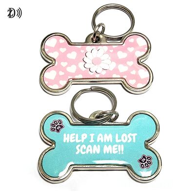 ওয়াটারপ্রুফ কাস্টম প্রিন্টিং 13.56MHz NTAG213 Keychain Lost Tracking Metal Edge Epoxy Pet ID Tag for Dog & Cat Identification